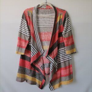 Flamingo Urban Women Multicolor Open Front Striped Hi Low Hem Cardigan Sweater L